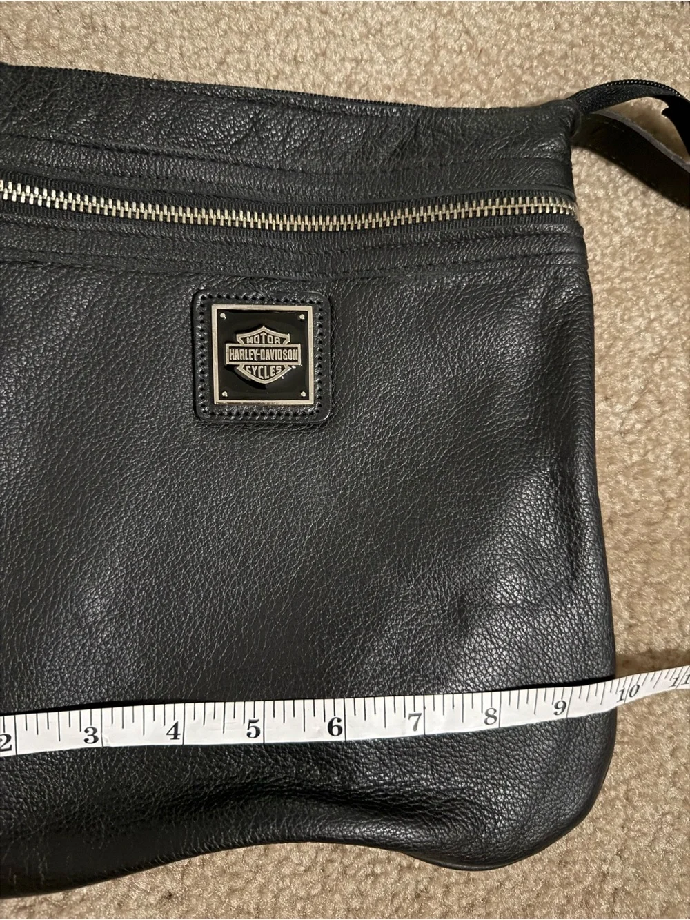 Harley-Davidson Black Leather Messenger Crossbody with Front Zip